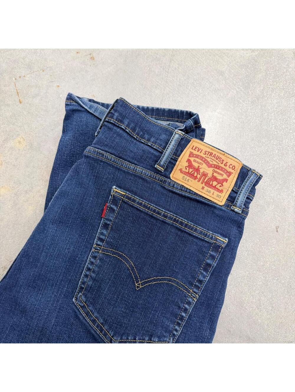 Y2K Men's Levi's Strauss 514 Navy Blue Straight Jeans 38x30
